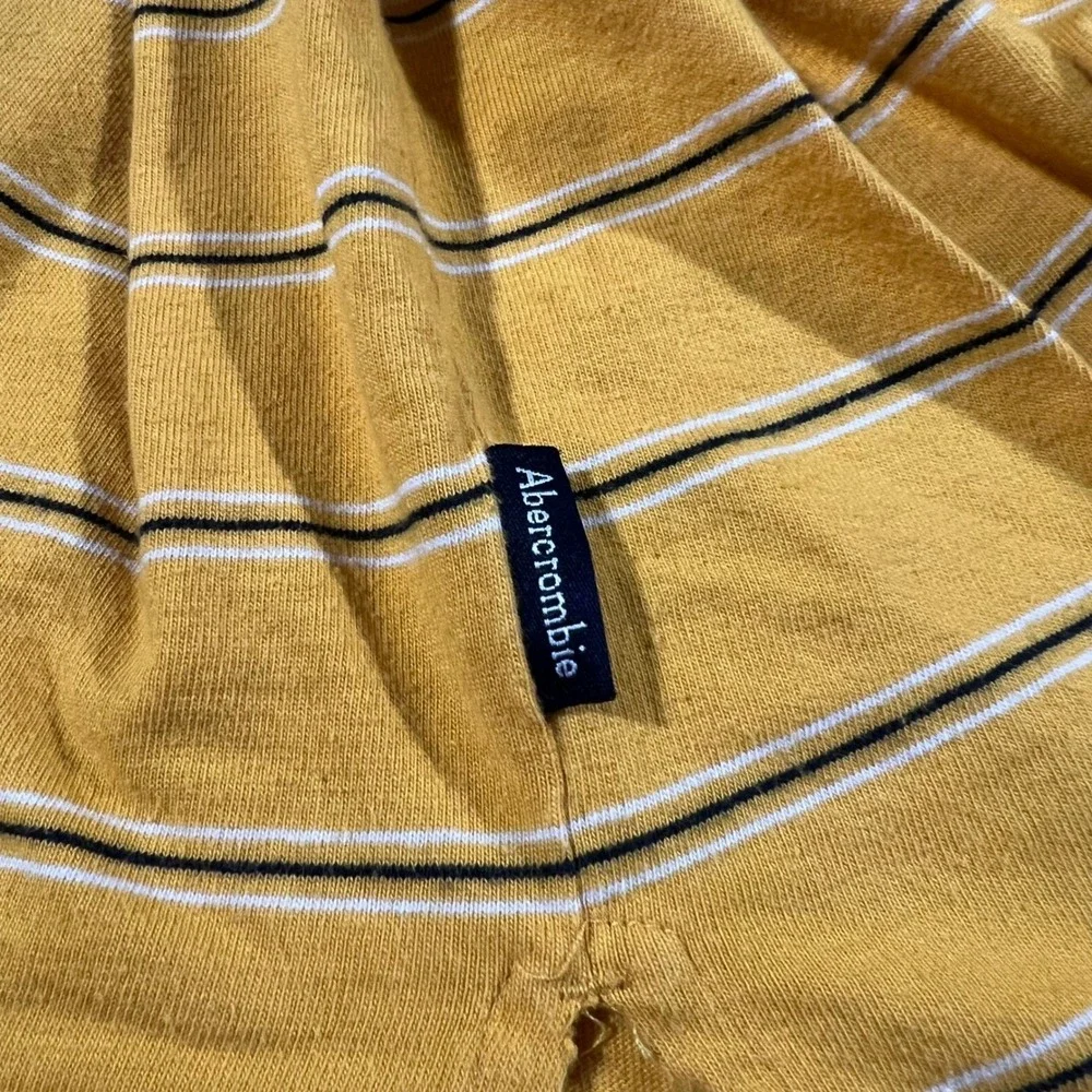 Abercrombie‎ & Fitch Polo Mens XL Yellow Striped Muscle Fit Long Sleeve Vintage